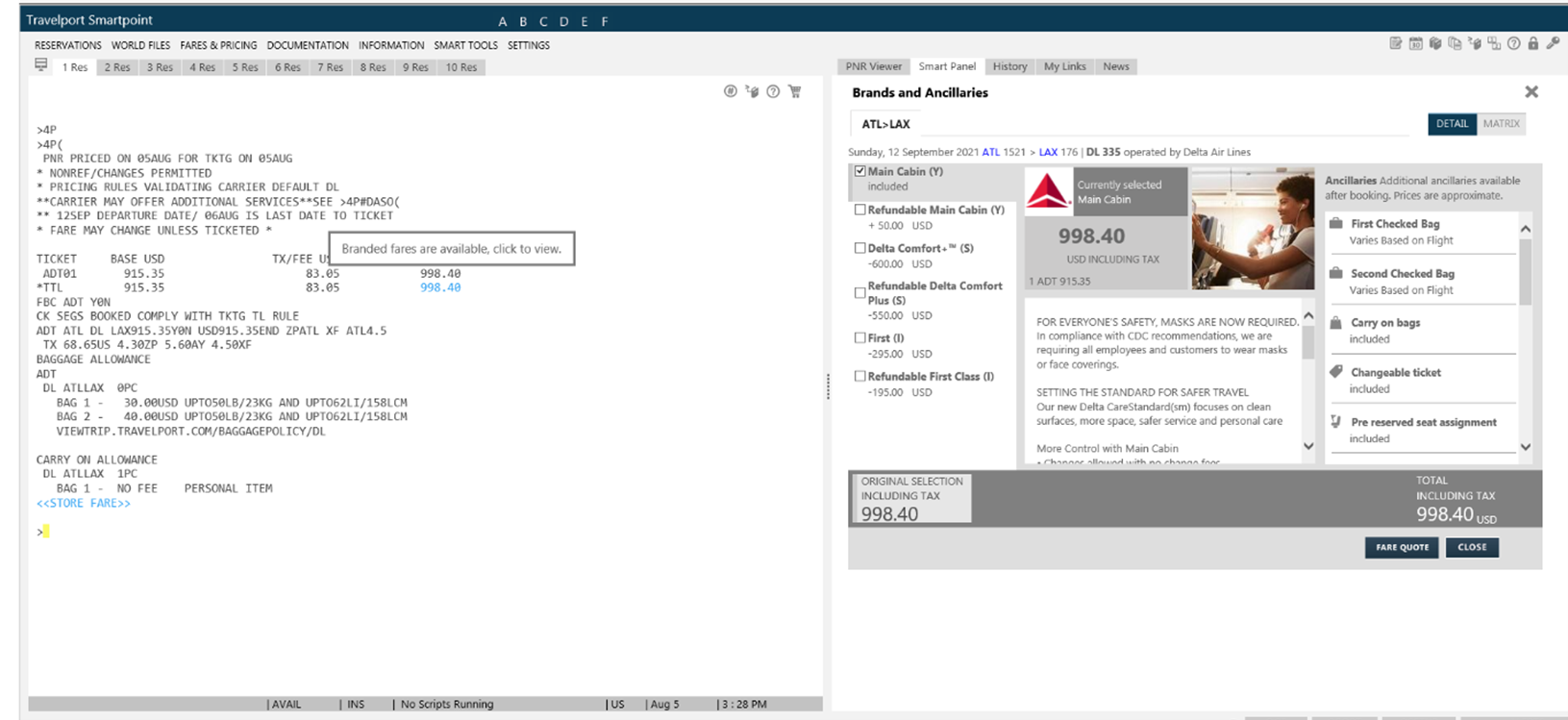 Travelport screen example